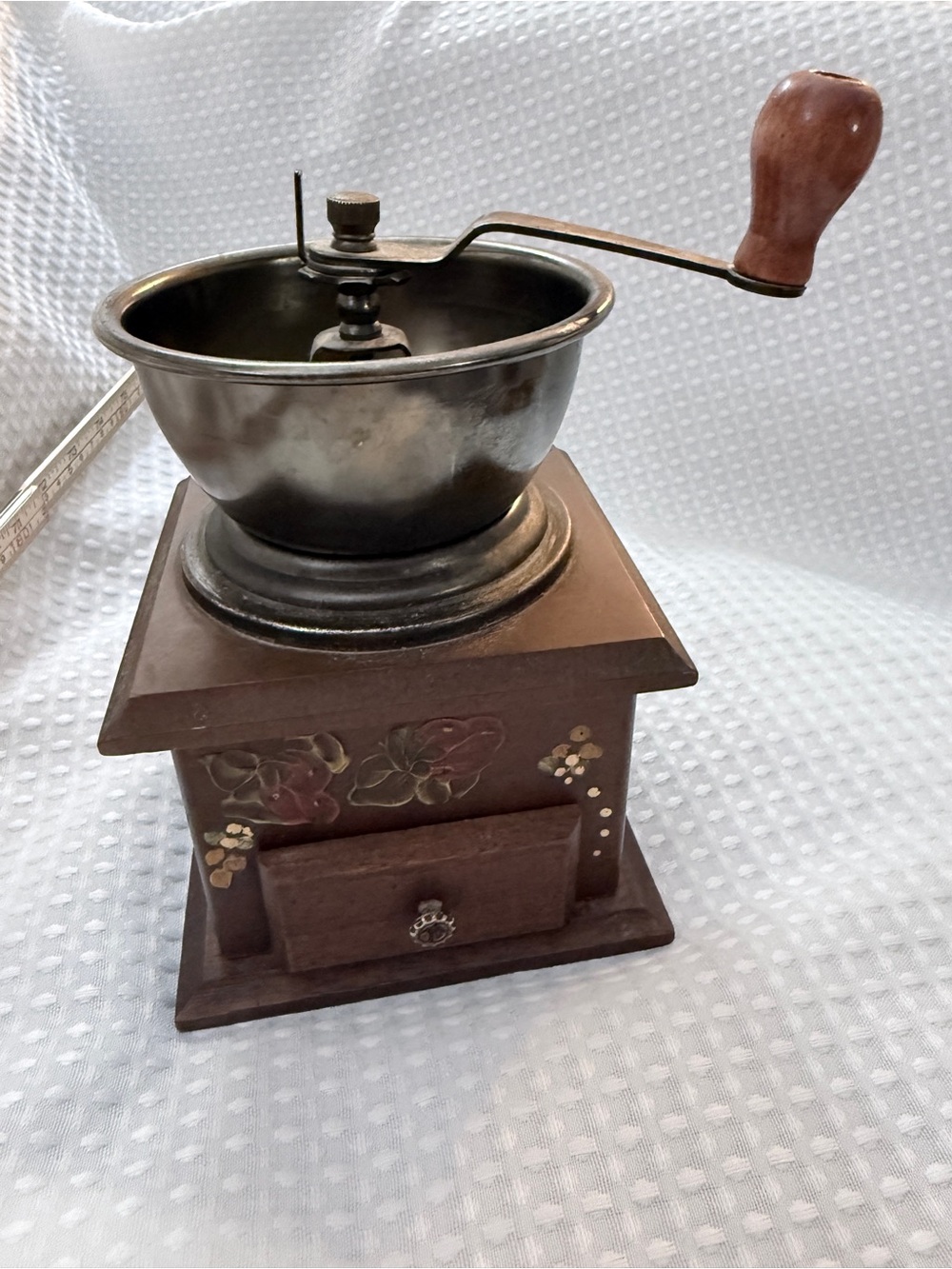 Vintage Wooden Manual Coffee Grinder | Hand-Painted Floral Folk Art